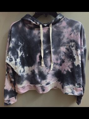 Ivory Ella Women's Small Pink & Gray Tie-Dye Cropped Hoodie